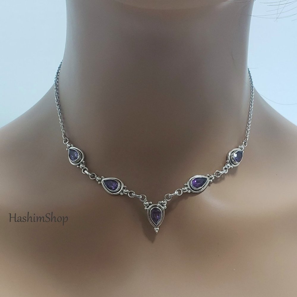 Vintage Amethyst Teardrop Necklace in 925 Silver